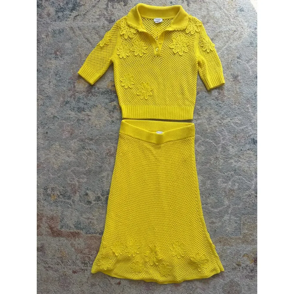Kate Spade Crochet Knit Sweater & Midi Skirt SET